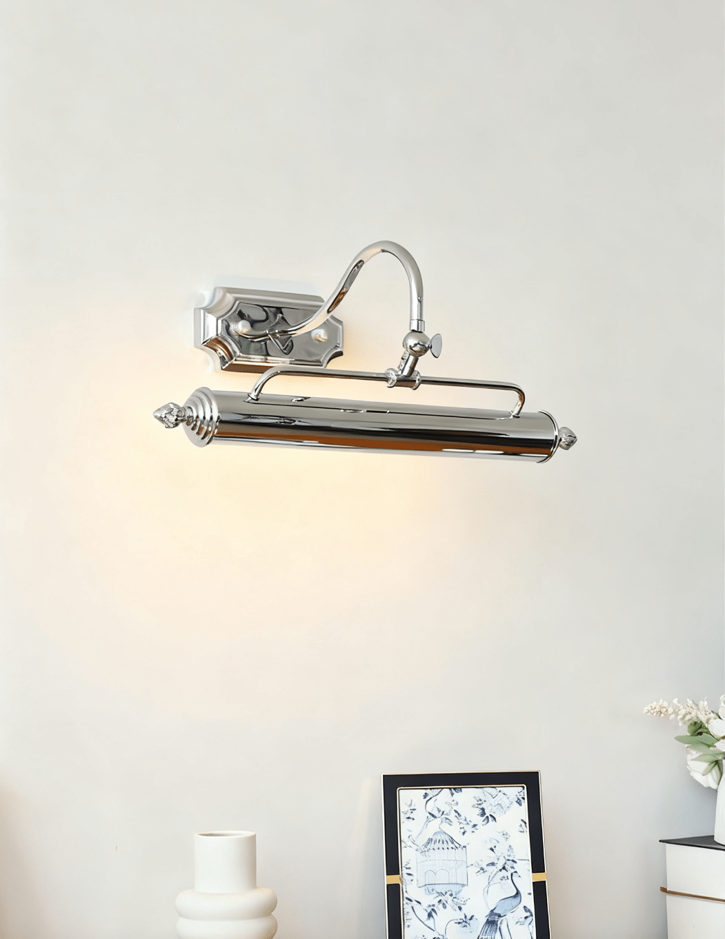 Lumeo Adjustable Wall Sconce in Satin Metal for Artwork and Bathroom Lighting