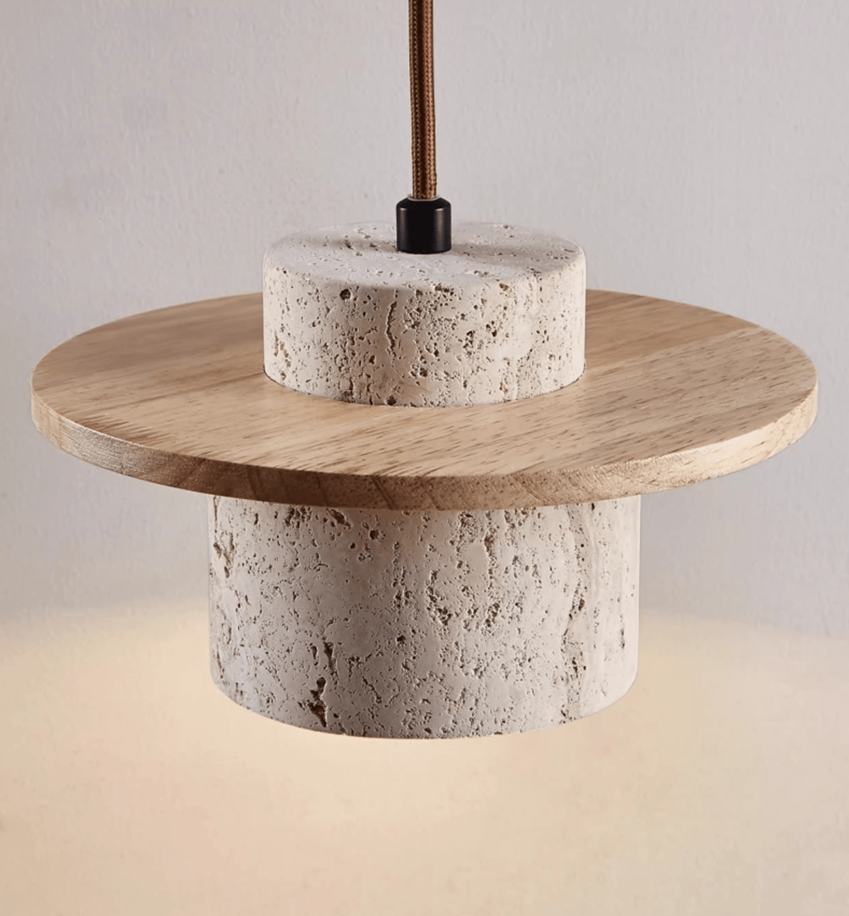 Cylindrical Travertine Wall Sconce in Walnut and Metal