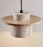 Cylindrical Travertine Wall Sconce in Walnut and Metal