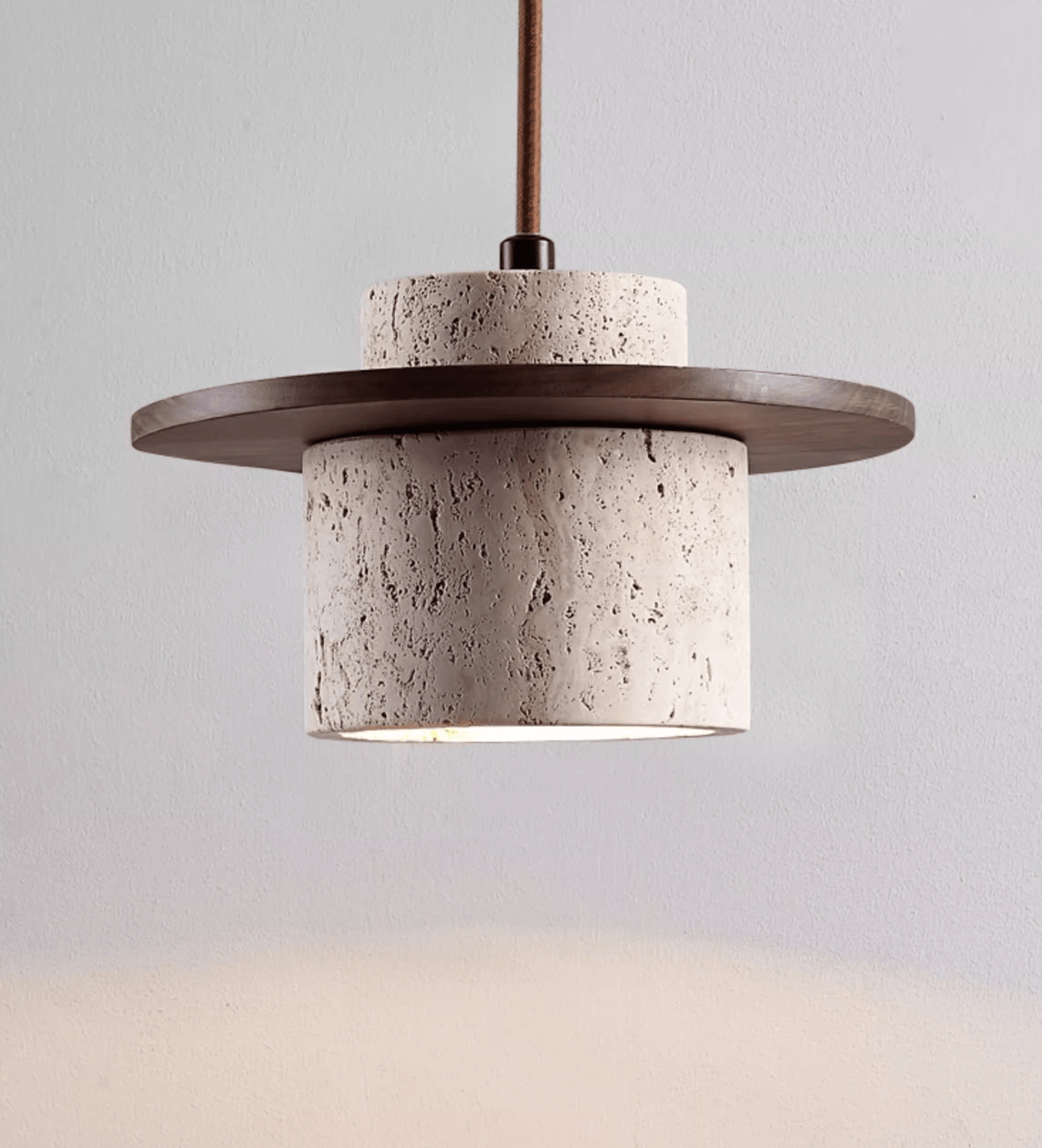 Cylindrical Travertine Wall Sconce in Walnut and Metal