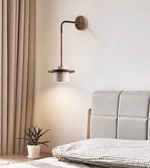 Cylindrical Travertine Wall Sconce in Walnut and Metal