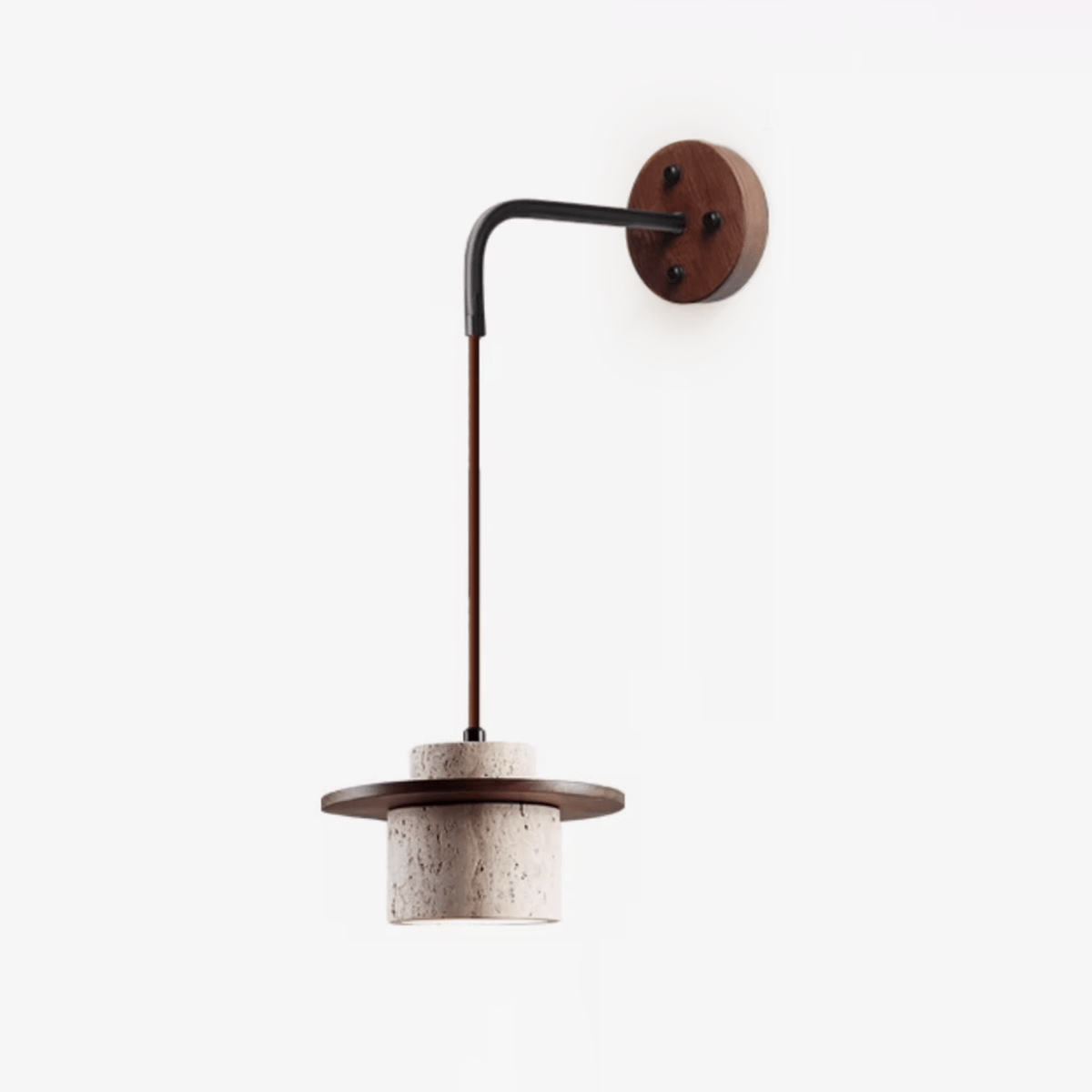 Cylindrical Travertine Wall Sconce in Walnut and Metal