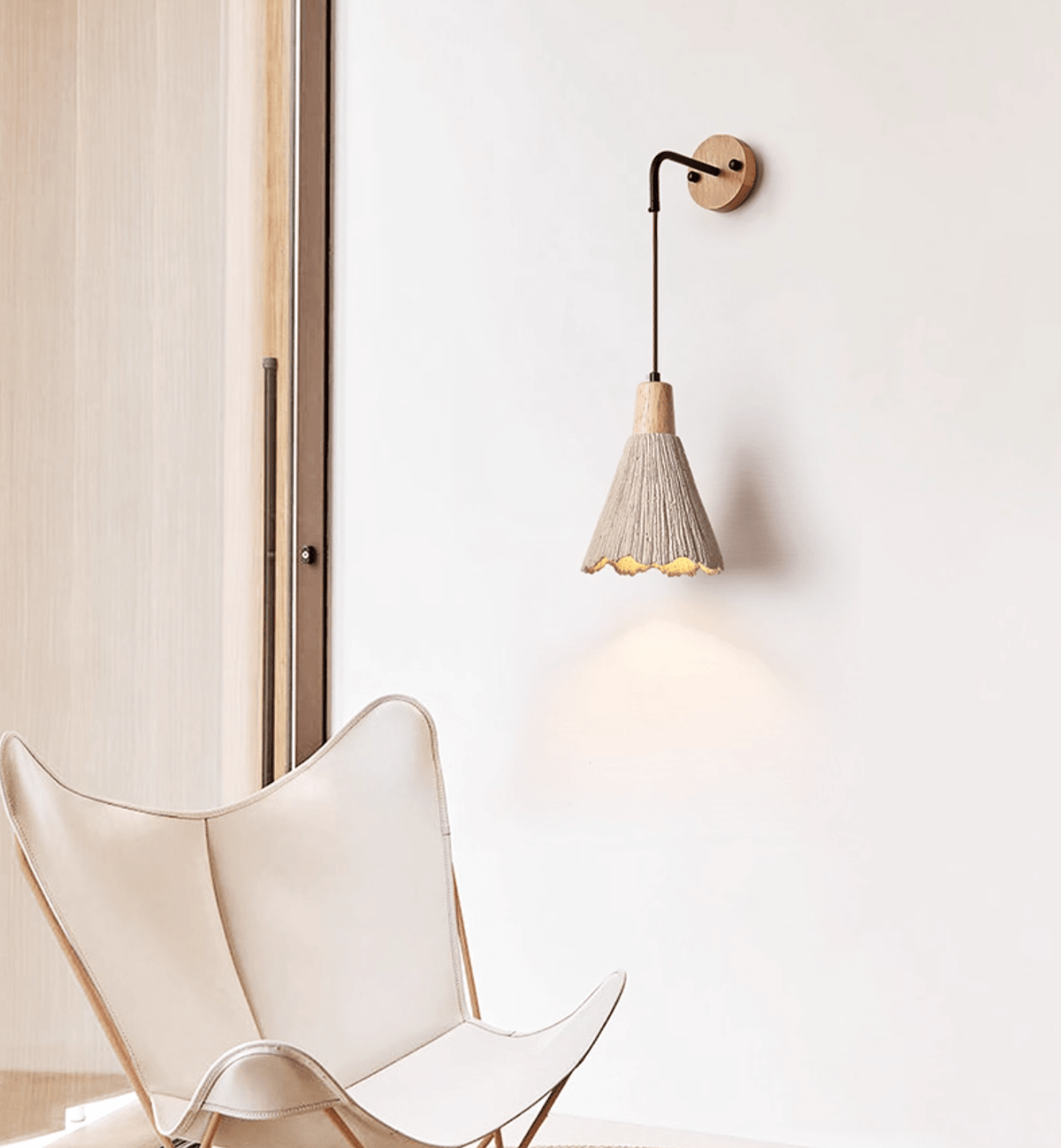 Artisan Microcement Wall Sconce with Wood Accent – Modern Minimalist Lighting