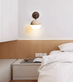 Lunar Stone Orb Wall Sconce in Walnut and Travertine