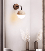 Lunar Stone Orb Wall Sconce in Walnut and Travertine