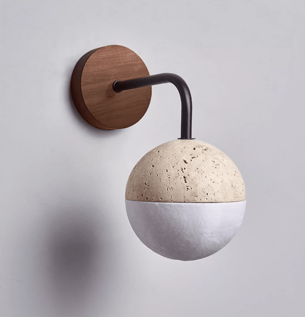 Lunar Stone Orb Wall Sconce in Walnut and Travertine