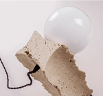 Terra Travertine Orb Table Lamp – Sculptural Stone & Walnut Accent Light