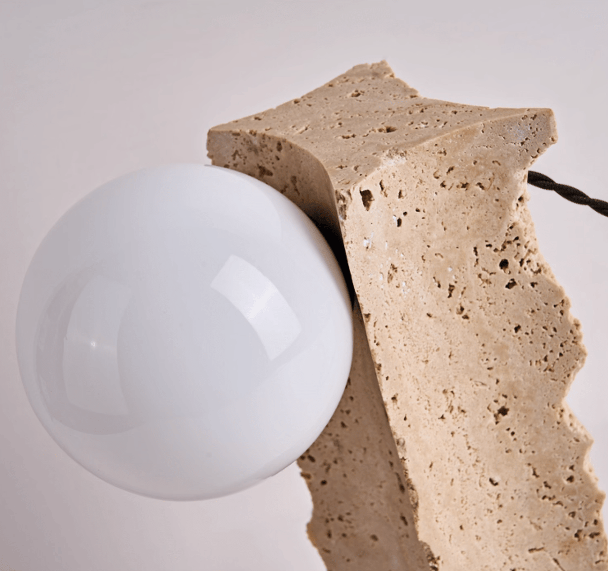 Terra Travertine Orb Table Lamp – Sculptural Stone & Walnut Accent Light