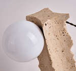 Terra Travertine Orb Table Lamp – Sculptural Stone & Walnut Accent Light