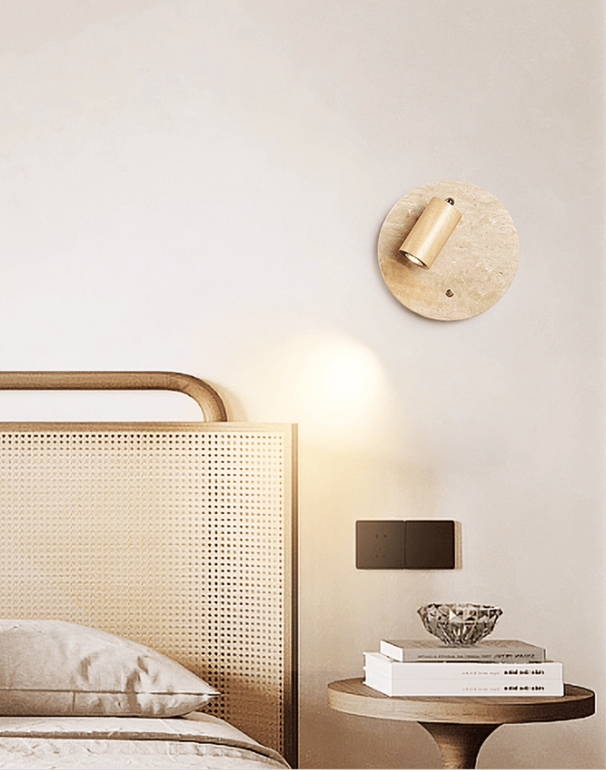 Travertine Spot Wall Sconce in Walnut Wood – Modern Stone Lighting