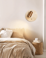 Travertine Spot Wall Sconce in Walnut Wood – Modern Stone Lighting