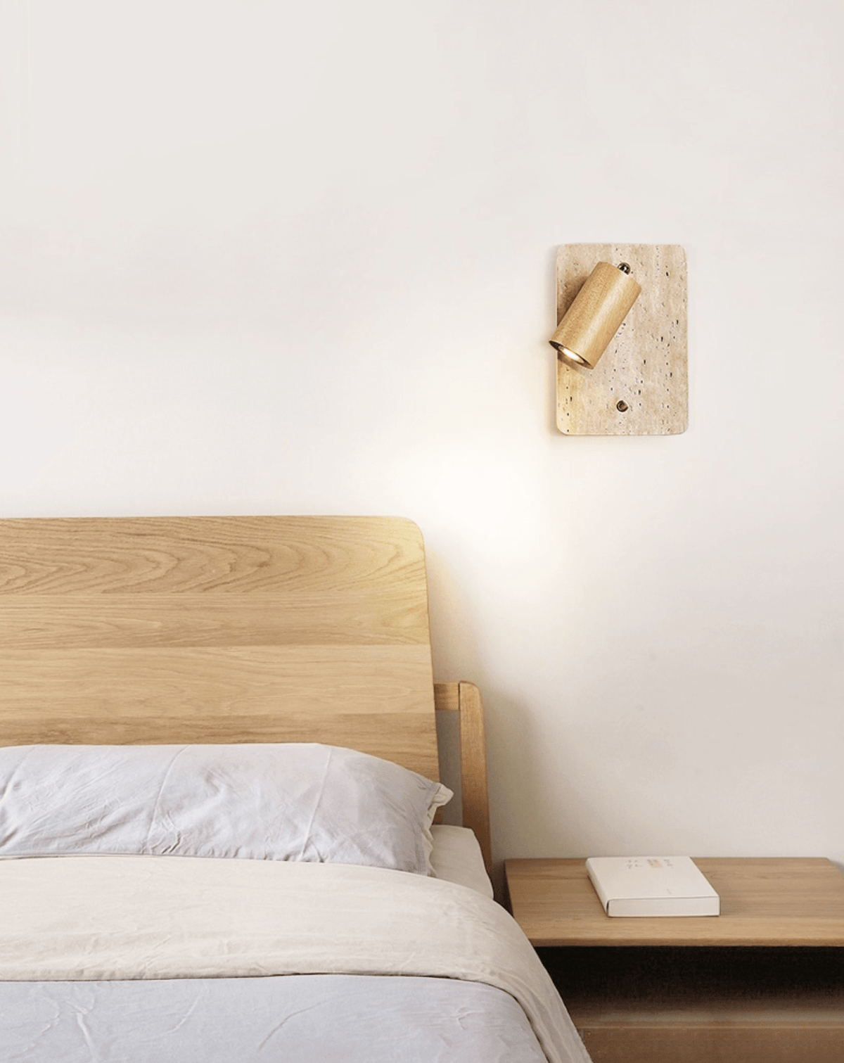 Travertine Spot Wall Sconce in Walnut Wood – Modern Stone Lighting