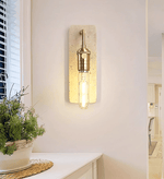 Industrial Stone Wall Sconce in Travertine and Aged Gold