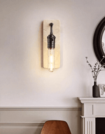 Industrial Stone Wall Sconce in Travertine and Aged Gold