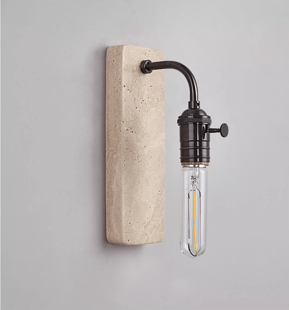 Industrial Stone Wall Sconce in Travertine and Aged Gold