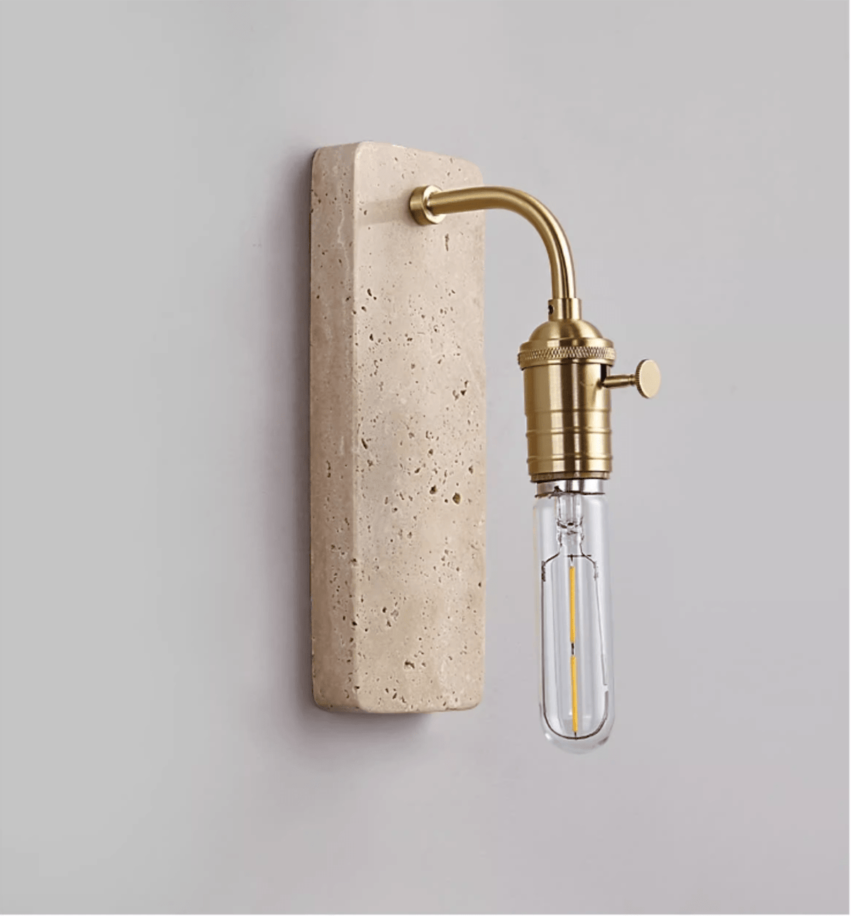 Industrial Stone Wall Sconce in Travertine and Aged Gold