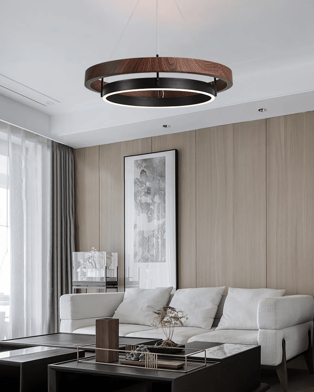 Haloa Modern Wood and Metal LED Pendant Light for Dining and Living Spaces