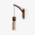 Travertine and Walnut Wall Sconce with Curved Wooden Arm