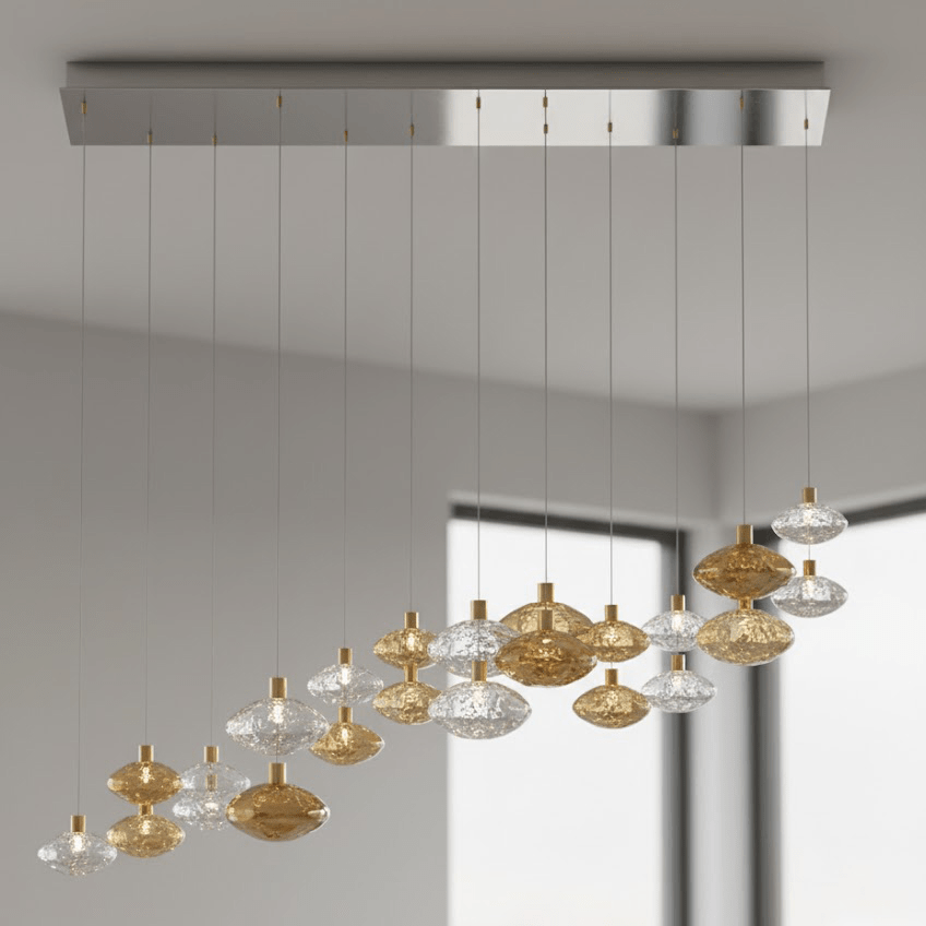 Lure Linear LED Chandelier in Gold and Clear Glass for Modern Interiors