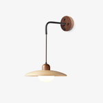Modern Wooden Saucer Wall Sconce with Walnut Finish for Bedroom and Living Room