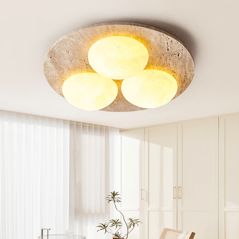 Trio Travertine Flush Mount Ceiling Light with LED Globes