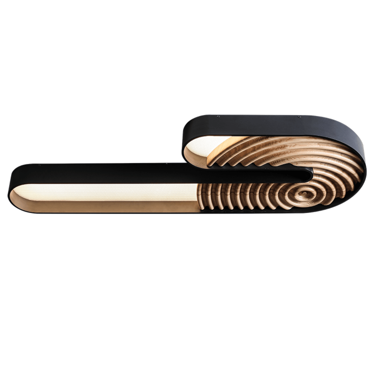 Kinetic Spiral Wall Sconce with LED Light in Black and Wood