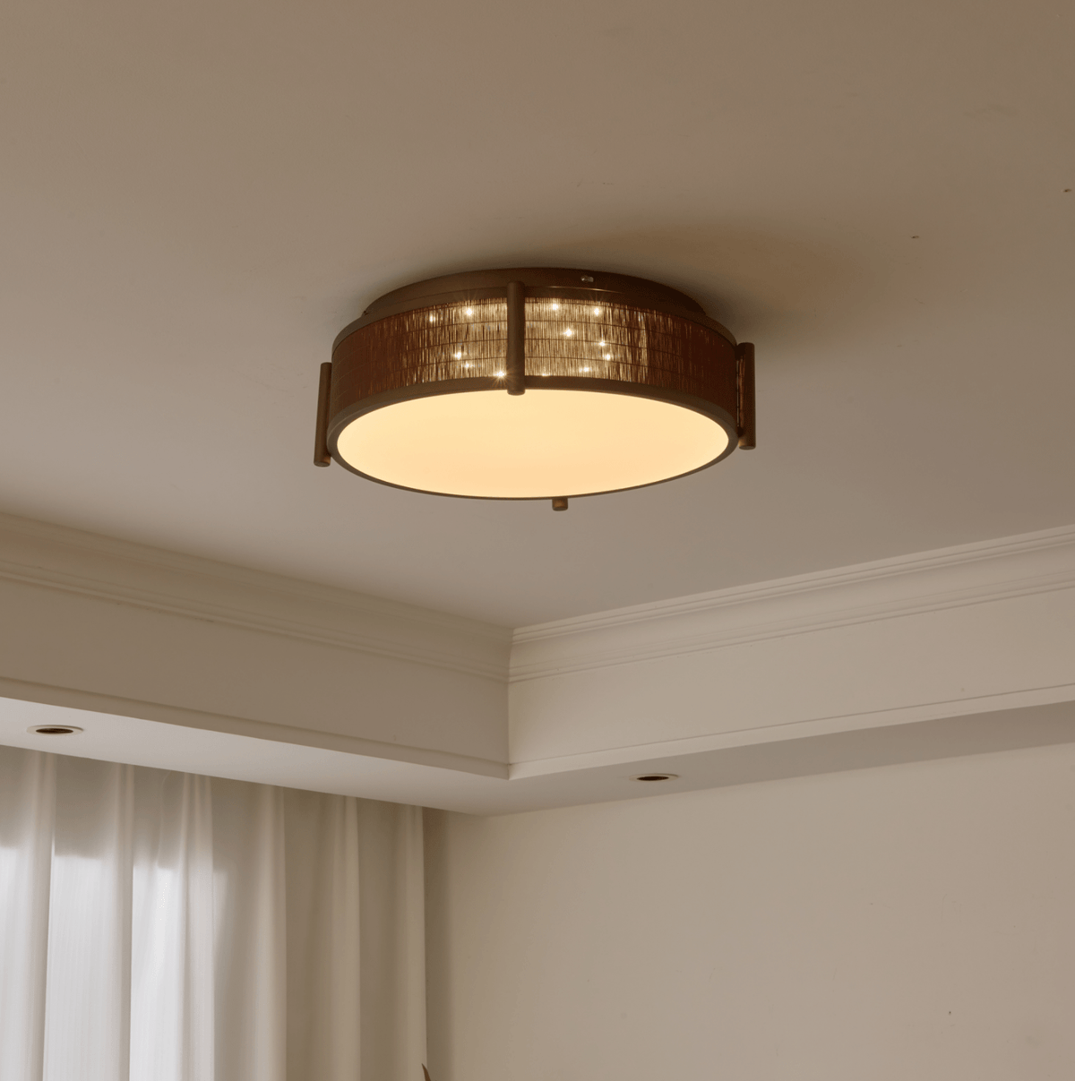 Celestial Bamboo Weave Flush Mount Ceiling Light with Integrated LED