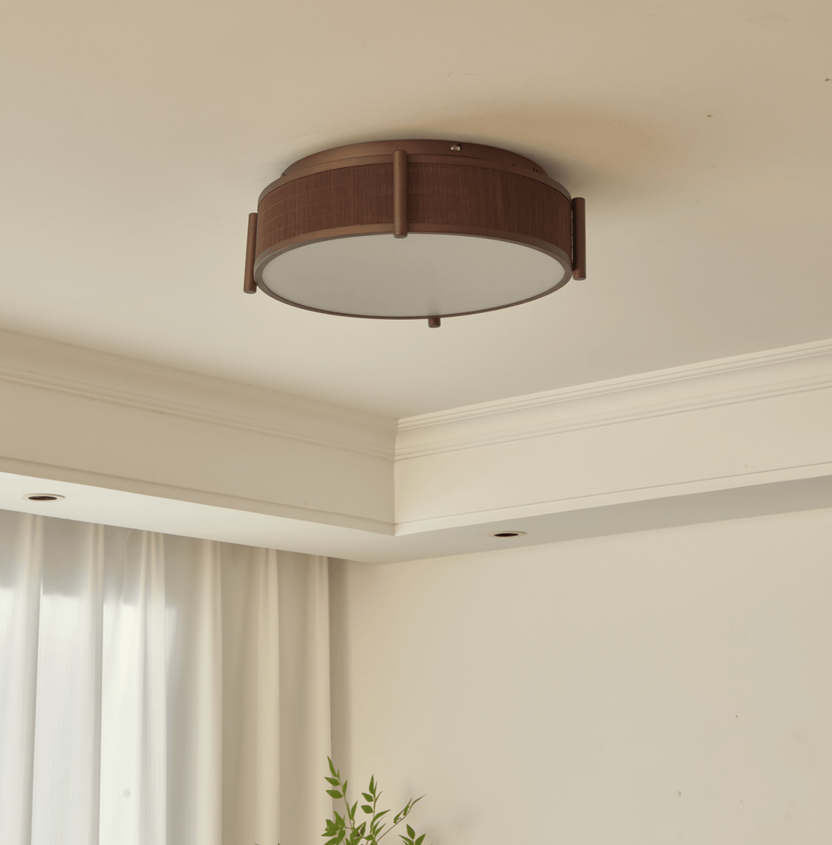 Celestial Bamboo Weave Flush Mount Ceiling Light with Integrated LED