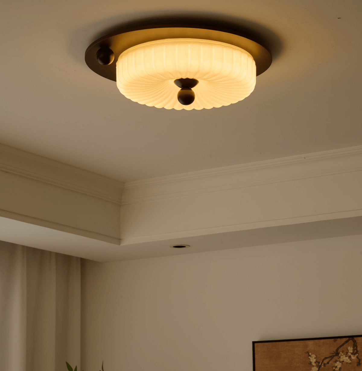 Eclipse Charm LED Ceiling Light in Walnut and Opal Glass