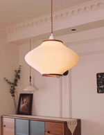 Olivra Fabric Pendant Light with Walnut Wood Accents for Dining and Living Spaces