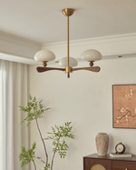Evander Ray Modern Wood and Brass Chandelier with Glass Shades