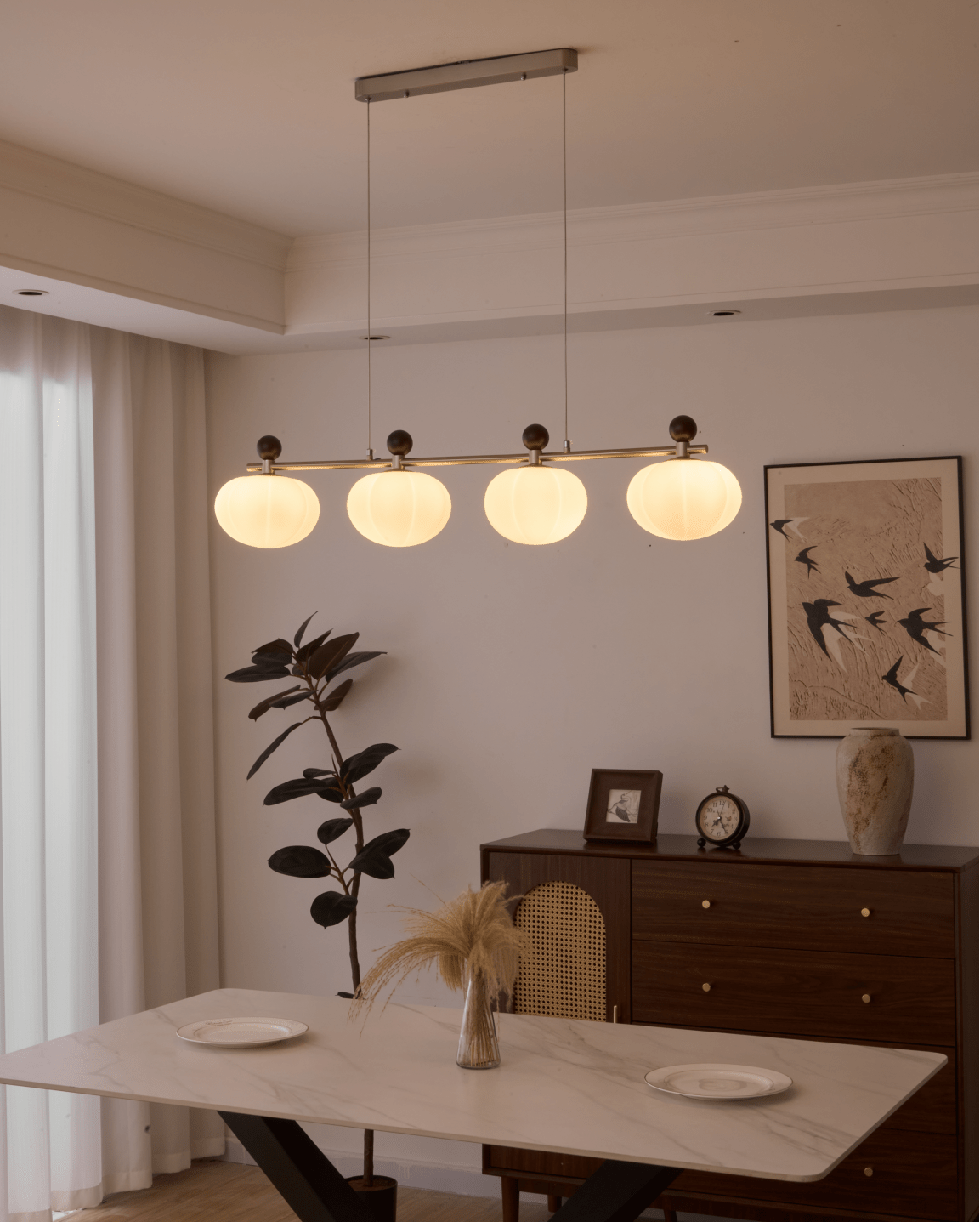 Emberlyn Bloom Chandelier – Modern Brass & Glass Pendant Light for Dining Room