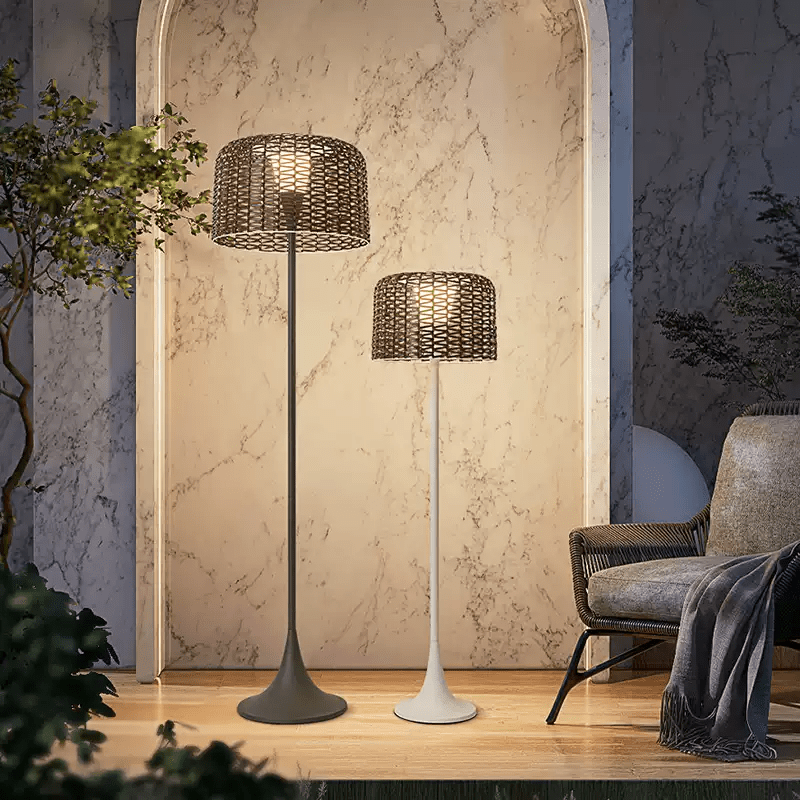 Callum Woven Solar Floor Lamp – Artisan Outdoor LED Lighting