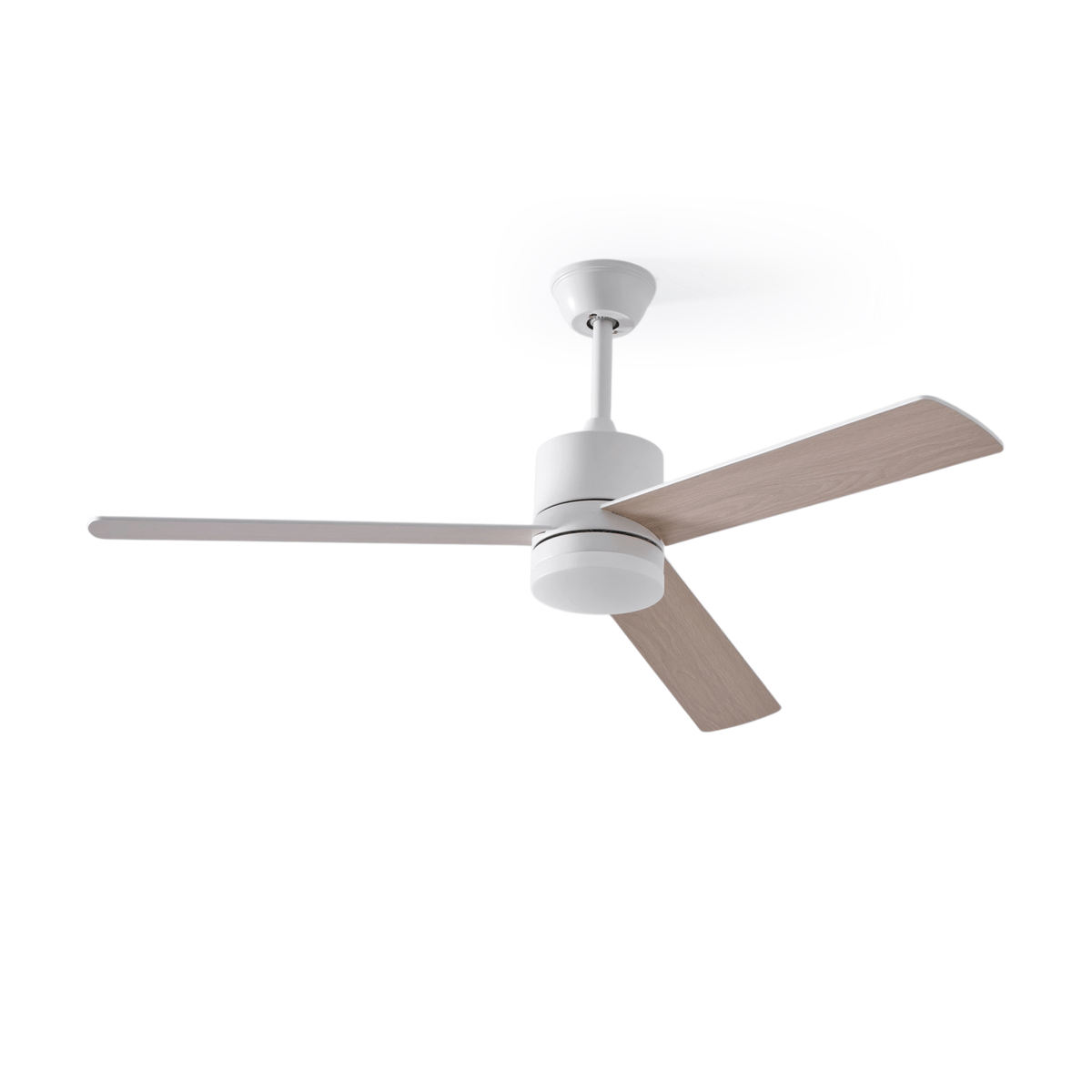 Solara Drift Ceiling Fan with Integrated LED Light in Natural Wood and White