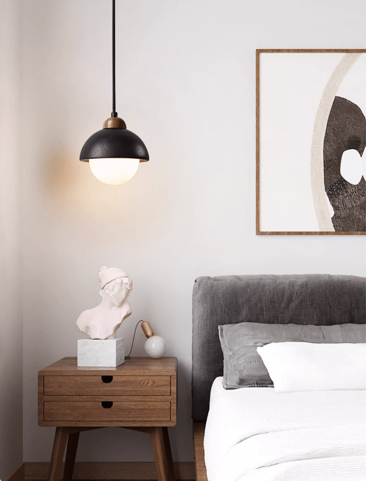 Zenith Pebble Pendant Light — Black Travertine & Opal Glass Designer Pendant