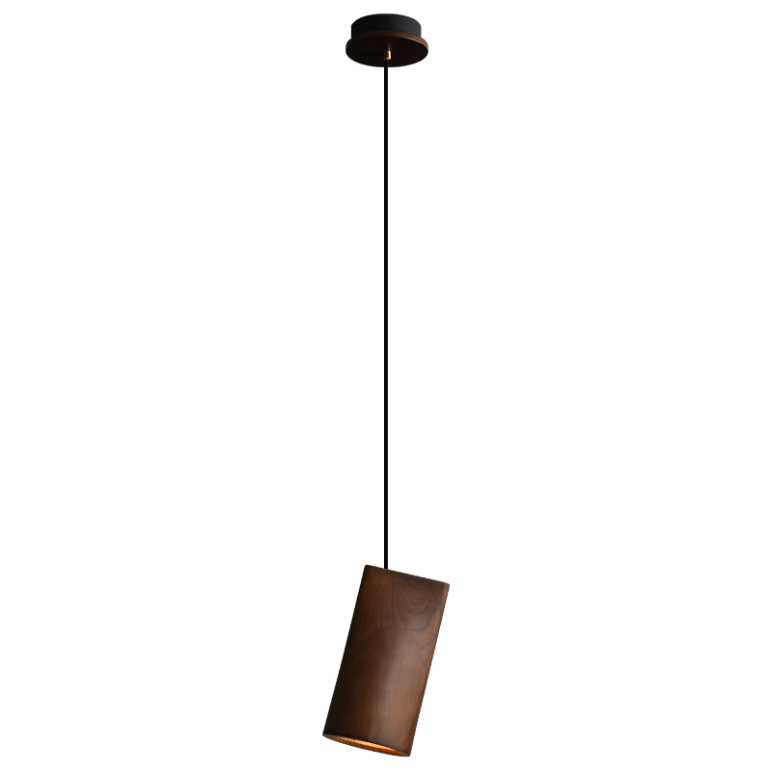 Nordic Tilted Wood Pendant Light – Asymmetric Natural Wood Shade