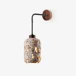 Volcanic Glow Travertine Wall Sconce with Walnut Accent