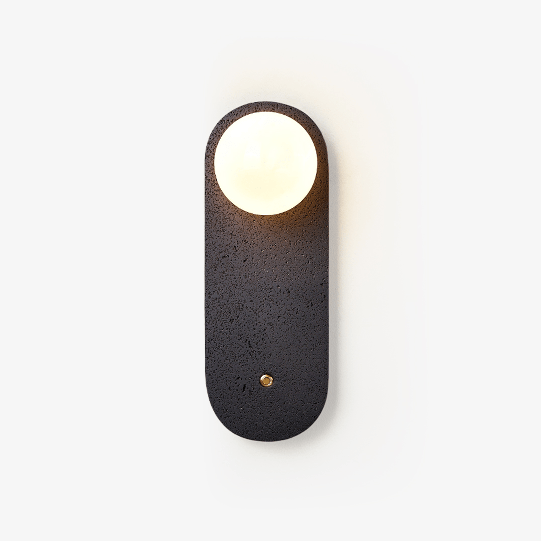 Black Travertine Wall Sconce with White Glass Shade