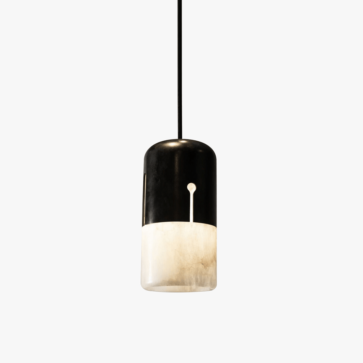Duotone Alabaster Pendant Light with Iron Accent – Modern Designer Hanging Lamp