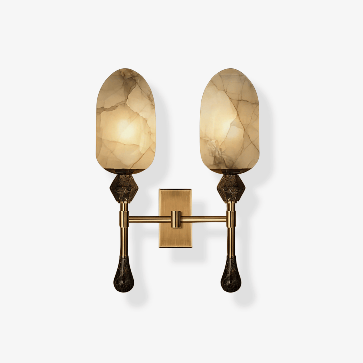 Alabaster Obelisk Double Sconce in Brass and Marble