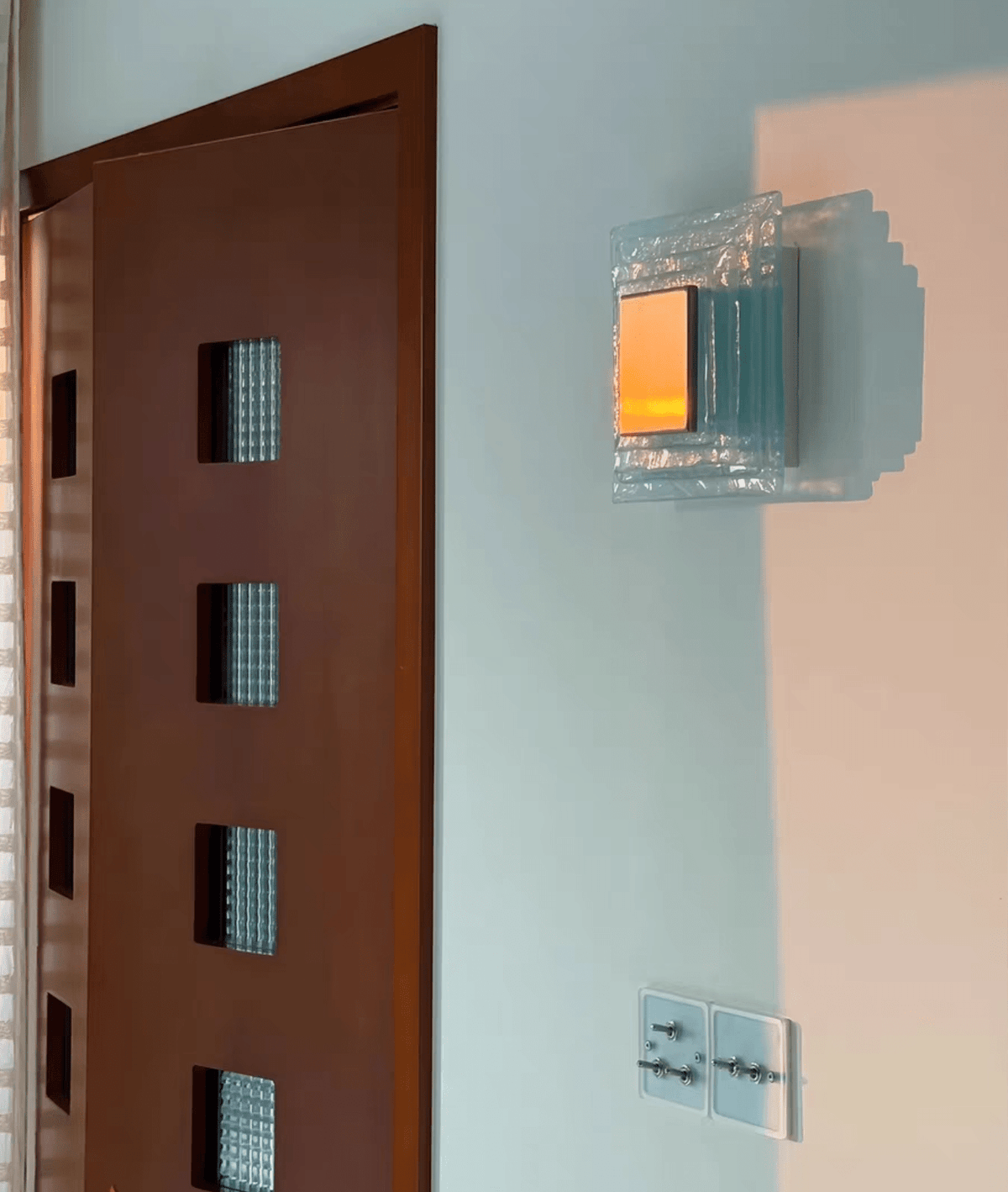 Aqua Cascade Wall Sconce – Handcrafted Textured Glass LED Light