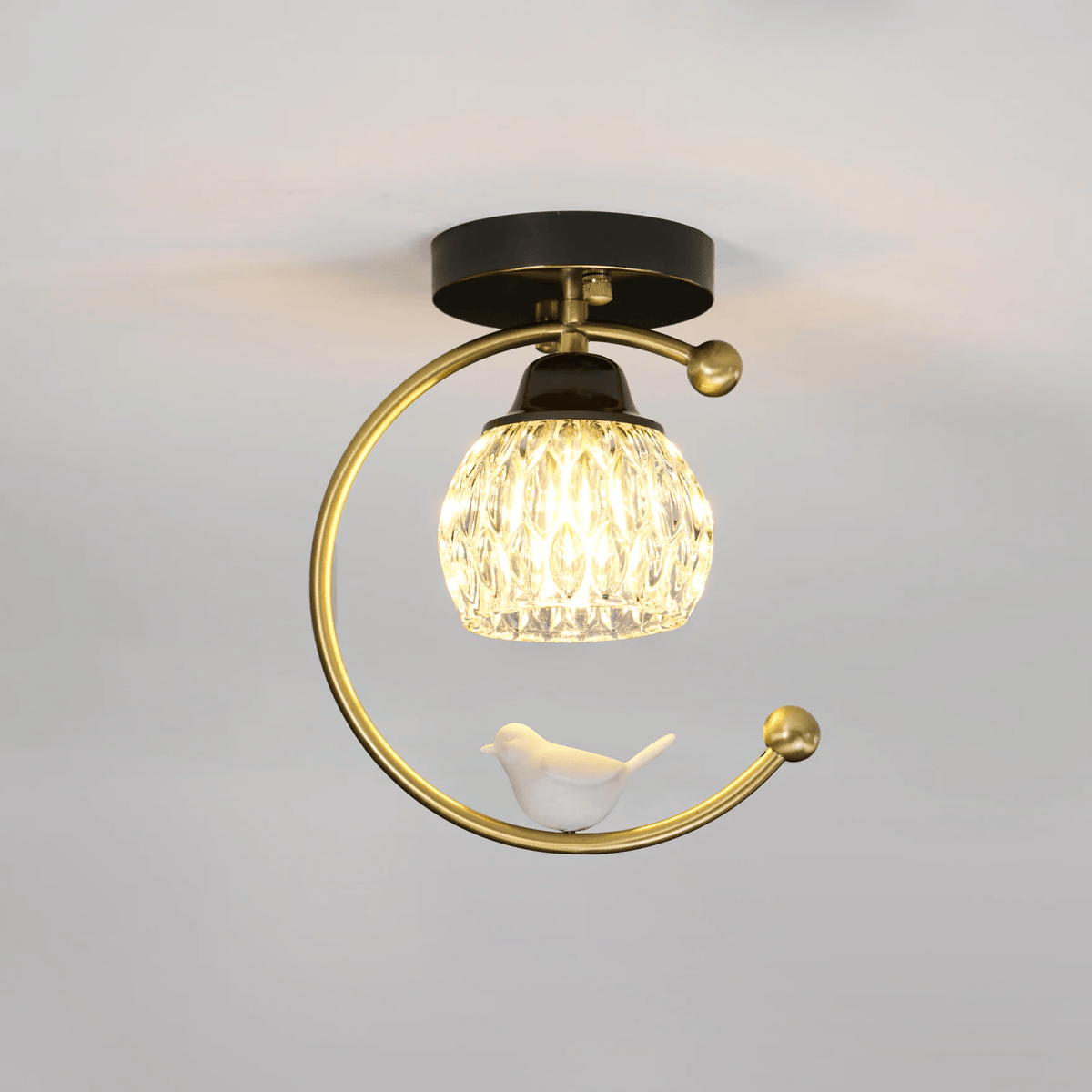 Auri Bird Ceiling Light – Sculptural Brass & Glass Flush Mount