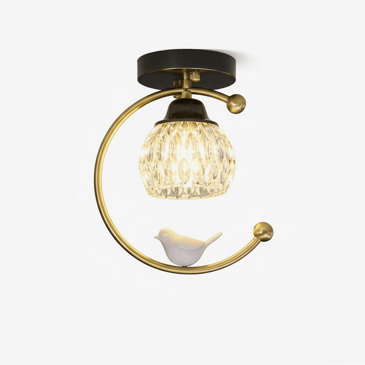 Auri Bird Ceiling Light – Sculptural Brass & Glass Flush Mount