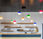 Dipping Pendant Light — Colored Glass & Lacquered Aluminum Hanging Lamp