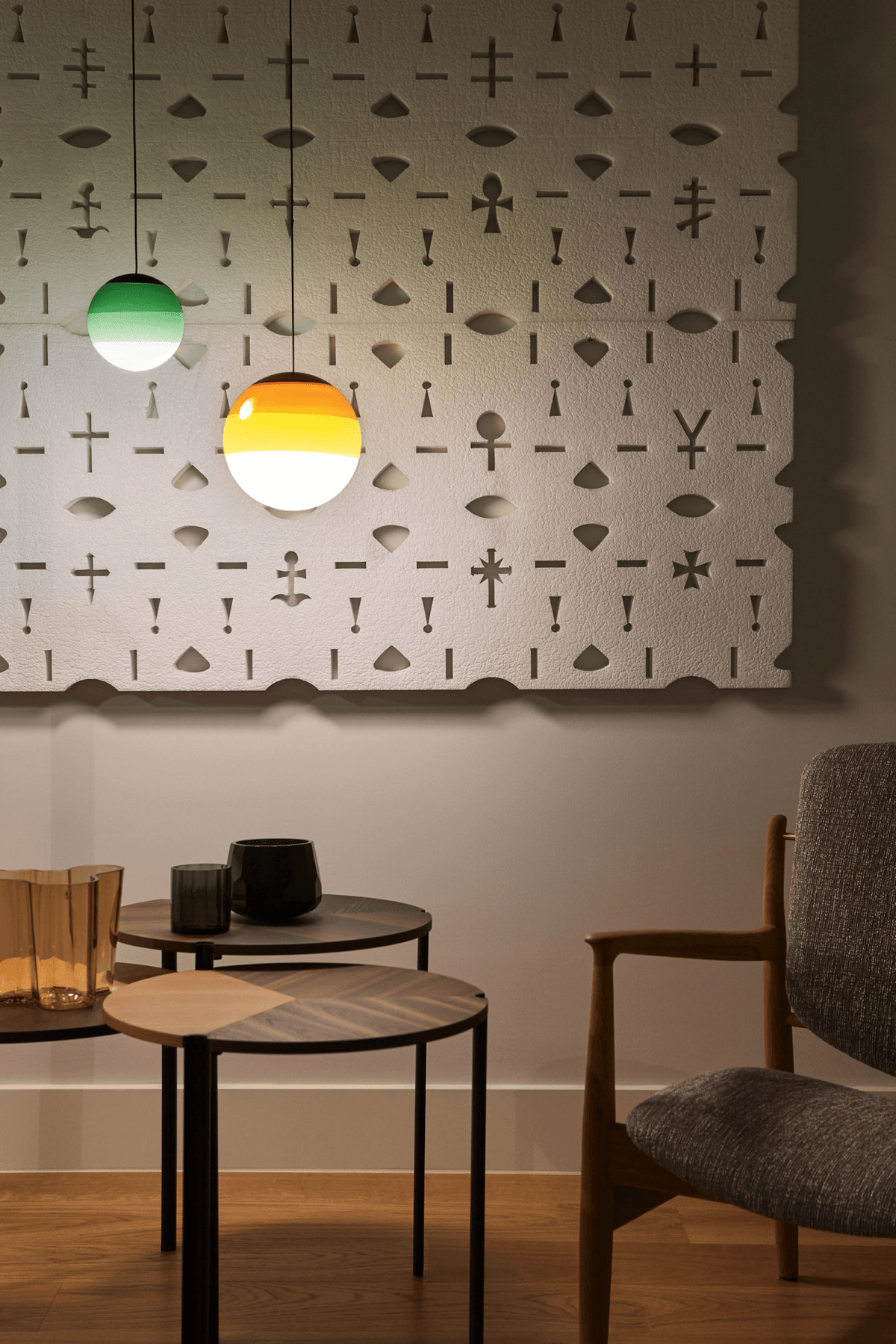 Dipping Pendant Light — Colored Glass & Lacquered Aluminum Hanging Lamp