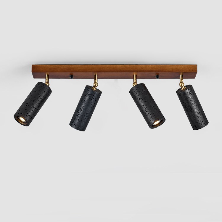 Walnut Wood and Black Travertine Ceiling Spot Light, 3 or 4 Light