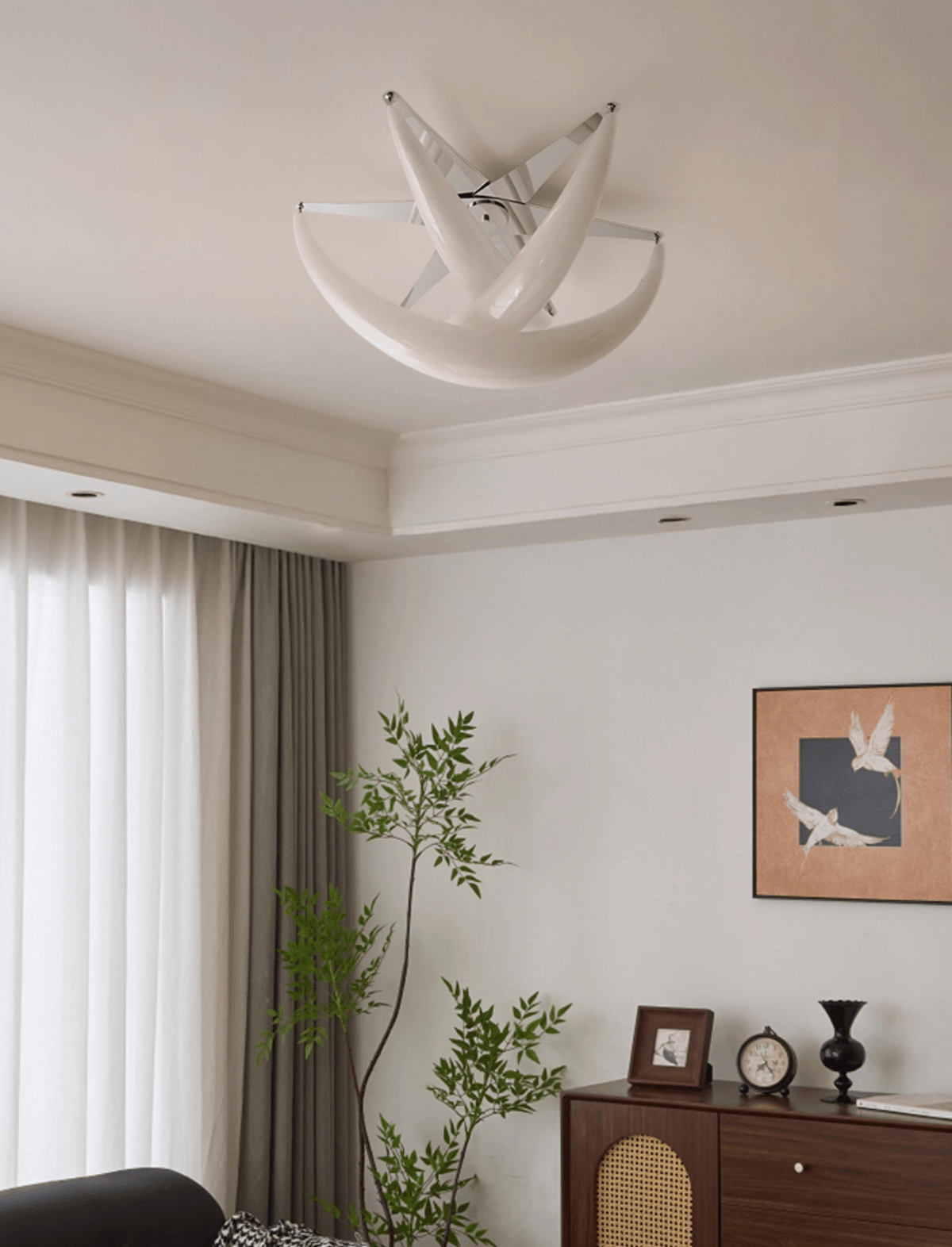 Sculptural Resin Flush Mount Ceiling Light with Chrome Accents