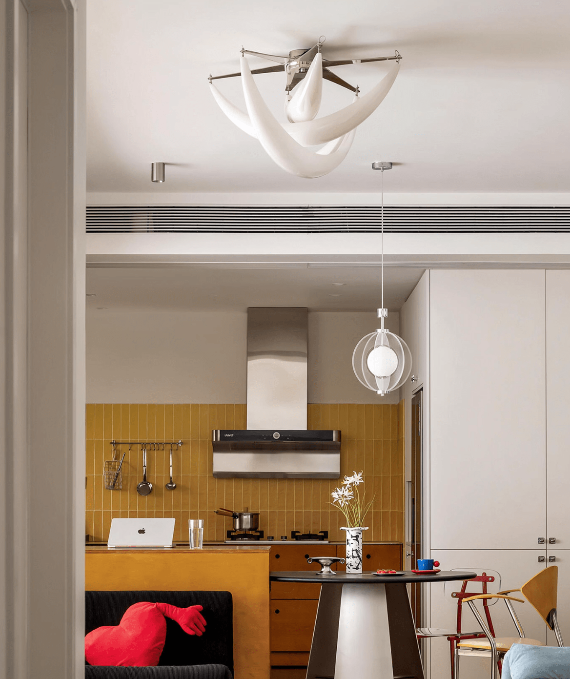 Sculptural Resin Flush Mount Ceiling Light with Chrome Accents
