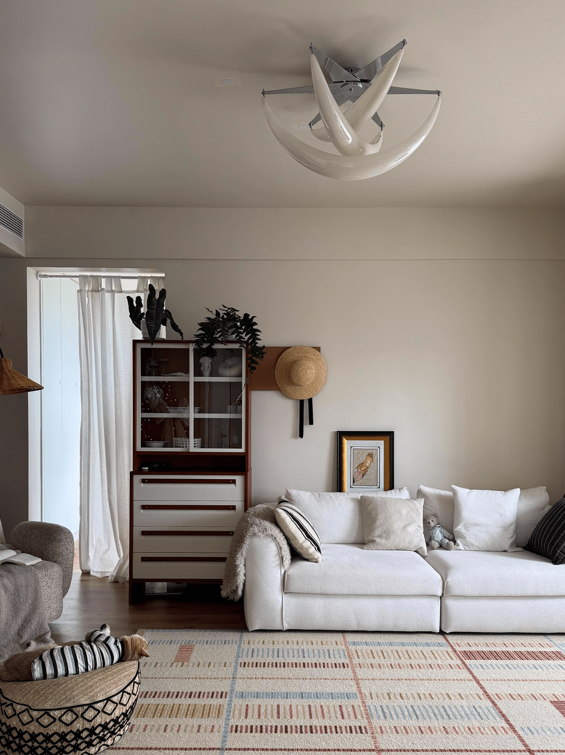Sculptural Resin Flush Mount Ceiling Light with Chrome Accents