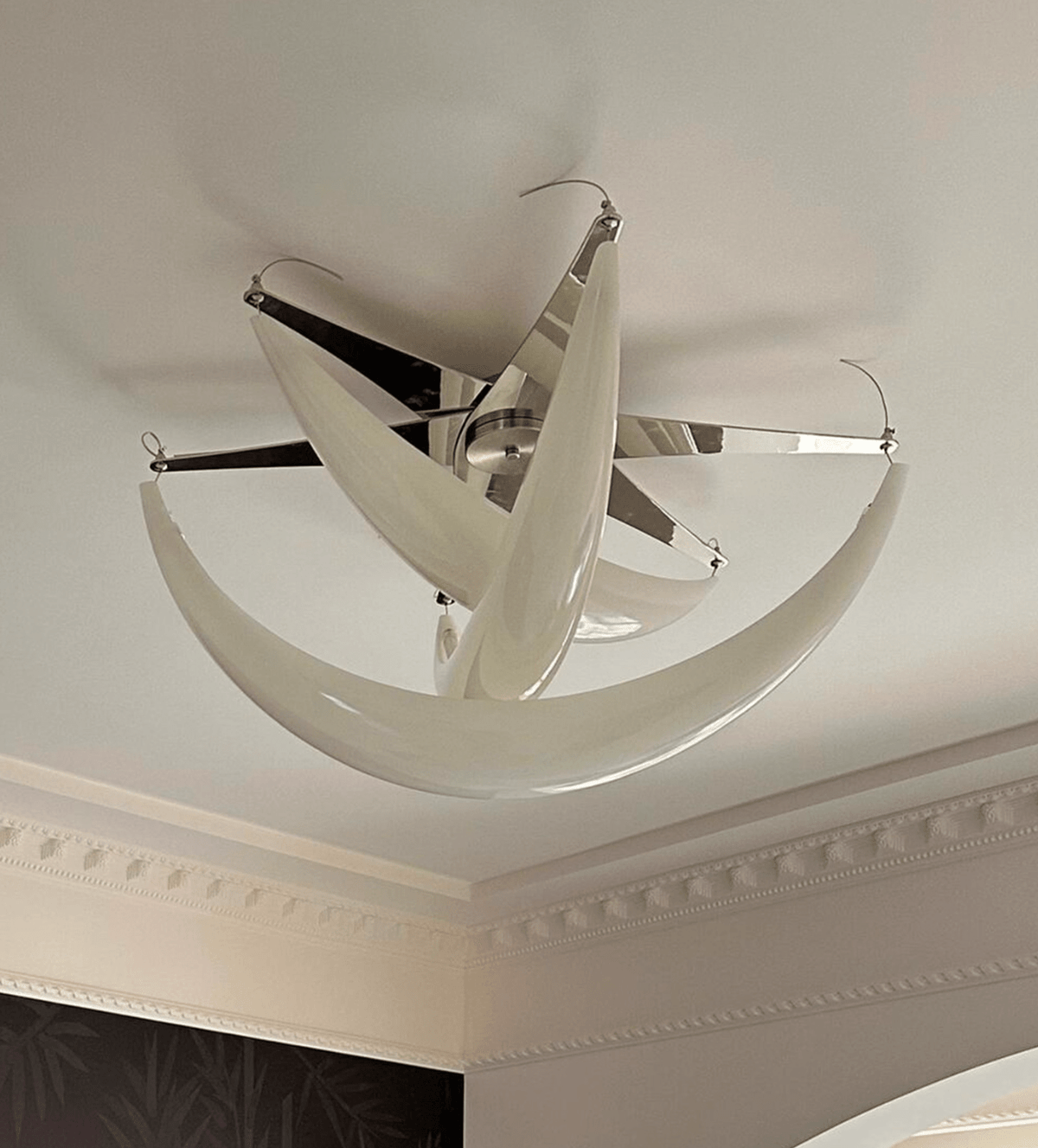 Sculptural Resin Flush Mount Ceiling Light with Chrome Accents
